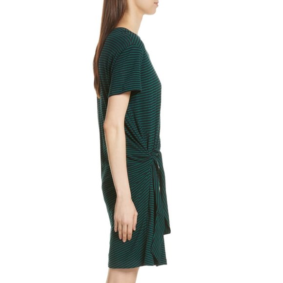VINCE Classic Stripe Green Side Tie Jersey Dress - Picture 3 of 6